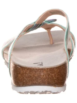 Leder-Zehentrenner in Hellblau/ Bunt