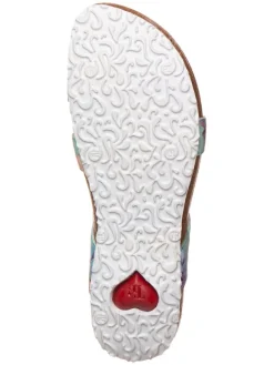 Leder-Zehentrenner in Hellblau/ Bunt