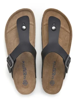 Leder-Zehentrenner in Schwarz