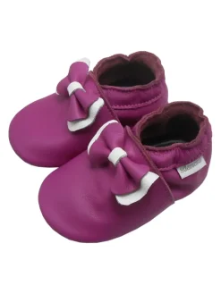 Lila Baby-Leder-Laufschuhe, komfortabel mit rutschfester Sohle - Schleifenmotiv