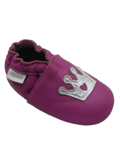 Lila Baby-Leder-Laufschuhe, komfortabel mit rutschfester Sohle - Kronenmuster