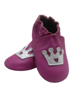 Lila Baby-Leder-Laufschuhe, komfortabel mit rutschfester Sohle - Kronenmuster