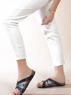 Pantoletten "Albury" in Schwarz/ Blau