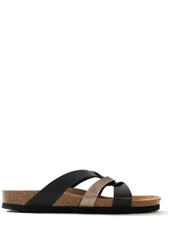 Pantoletten "Albury" in Schwarz/ Gold