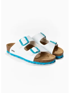 Pantoletten "Atlas" in Weiß/ Blau