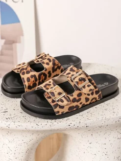 Pantoletten in Beige/ Braun