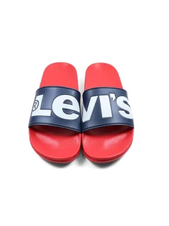 Pantoletten in Rot/ Dunkelblau