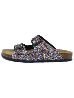 Pantoletten in Schwarz/ Bunt