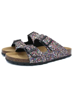 Pantoletten in Schwarz/ Bunt