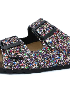 Pantoletten in Schwarz/ Bunt