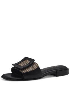 Pantoletten in Schwarz/ Hellbraun