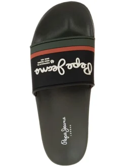 Pantoletten in Schwarz/ Khaki