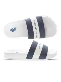 Pantoletten in Weiß/ Dunkelblau