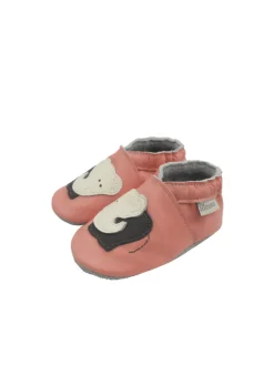 Rosa Baby-Leder-Laufschuhe, komfortabel mit rutschfester Sohle - Elefantenmotiv