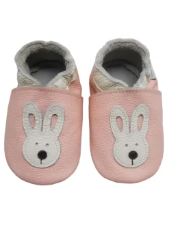 Rosa Baby-Leder-Laufschuhe, komfortabel mit rutschfester Sohle - mit Hasenmotiv