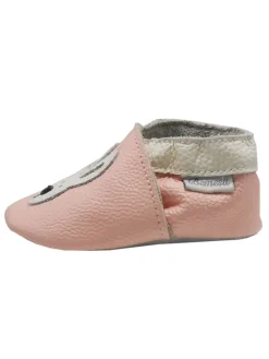Rosa Baby-Leder-Laufschuhe, komfortabel mit rutschfester Sohle - mit Hasenmotiv