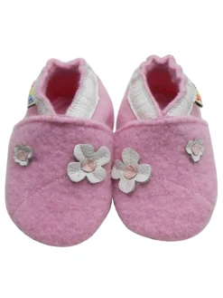 Rosa Woll-Krabbelschuhe “Little Flower”