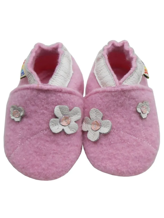 Rosa Woll-Krabbelschuhe “Little Flower”