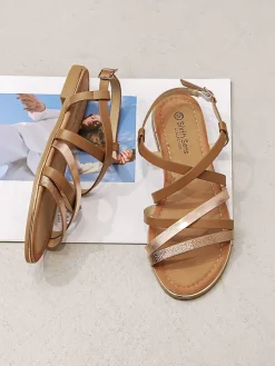Sandalen in Hellbraun/ Gold