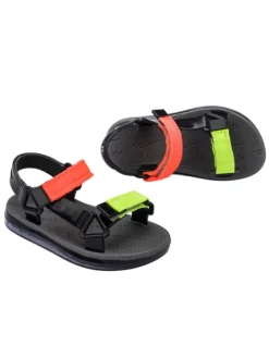 Sandalen in Schwarz/ Koralle/ Gelb