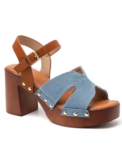 Sandaletten in Hellblau/ Hellbraun