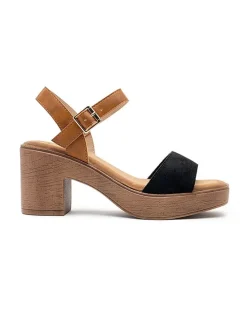 Sandaletten in Hellbraun/ Schwarz