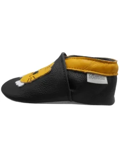 Schwarze Baby-Leder-Laufschuhe, komfortabel mit rutschfester Sohle - Tigermotiv