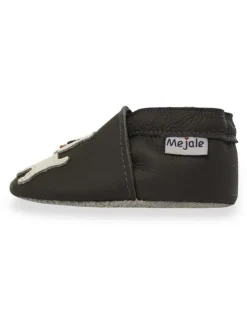 Schwarze Babyschuhe aus Leder für Kleinkinder, rutschfeste Sohlen - Welpenmuster