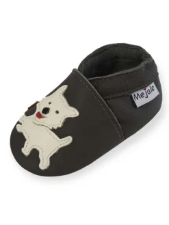 Schwarze Babyschuhe aus Leder für Kleinkinder, rutschfeste Sohlen - Welpenmuster