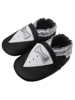 Schwarze Leder Krabbelschuhe für Babys mit rutschfester Sohle – Schleifen-Muster
