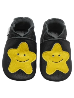 Schwarze Leder Krabbelschuhe für Babys mit rutschfester Sohle – Schleifen-Muster