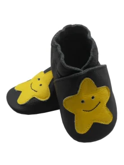 Schwarze Leder Krabbelschuhe für Babys mit rutschfester Sohle – Schleifen-Muster
