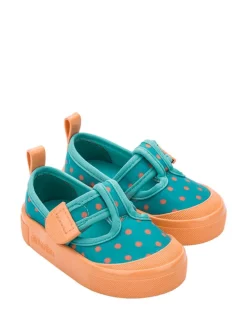 Spangenballerinas in Petrol/ Orange