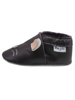 Tiefviolette Baby-Leder-Laufanfänger mit rutschfester Sohle – Kaninchen-Design