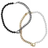 Urban Classics Unisex Half Pearl Exchangable Necklace 2-Pack in gold/gunmetal