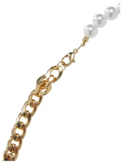 Urban Classics Unisex Half Pearl Exchangable Necklace 2-Pack in gold/gunmetal