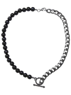 Urban Classics Unisex Half Pearl Exchangable Necklace 2-Pack in gold/gunmetal