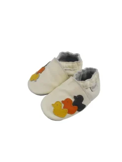 Weiße Baby-Leder-Laufschuhe, komfortabel mit rutschfester Sohle - Entenmuster