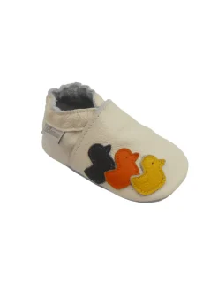 Weiße Baby-Leder-Laufschuhe, komfortabel mit rutschfester Sohle - Entenmuster