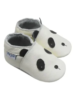 Weiße Baby-Lederschuhe, rutschfeste Sohle - Panda-Muster