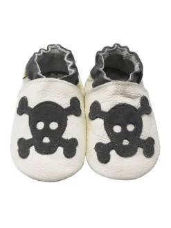 Weiße Babyschuhe aus Leder für Kleinkinder, rutschfeste Sohlen -Totenkopfmuster