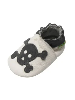 Weiße Babyschuhe aus Leder für Kleinkinder, rutschfeste Sohlen -Totenkopfmuster