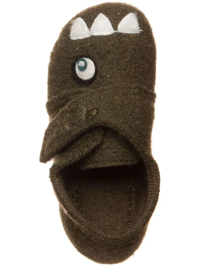 Woll-Hausschuhe "Monster" in Khaki