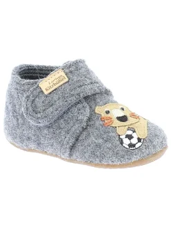 Woll-Hausschuhe "Tiger & Fußball" in Grau