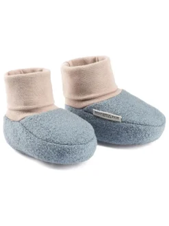 Wollwalk-Babyschühchen in Blau/ Beige