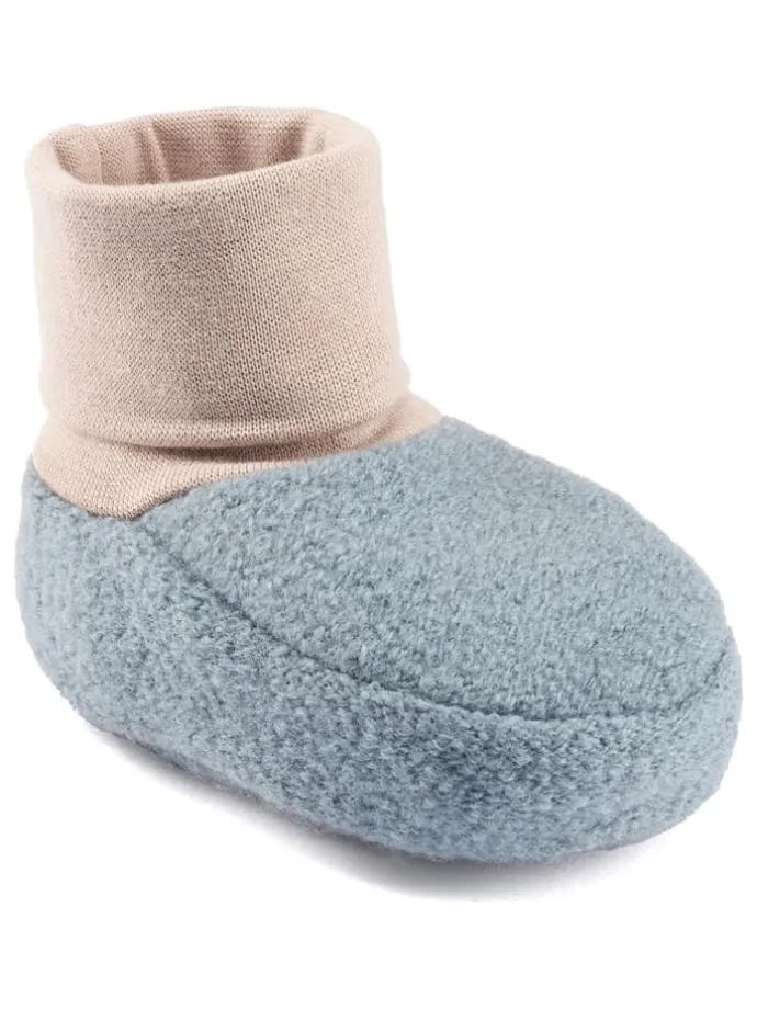 Wollwalk-Babyschühchen in Blau/ Beige