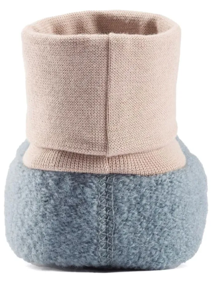 Wollwalk-Babyschühchen in Blau/ Beige