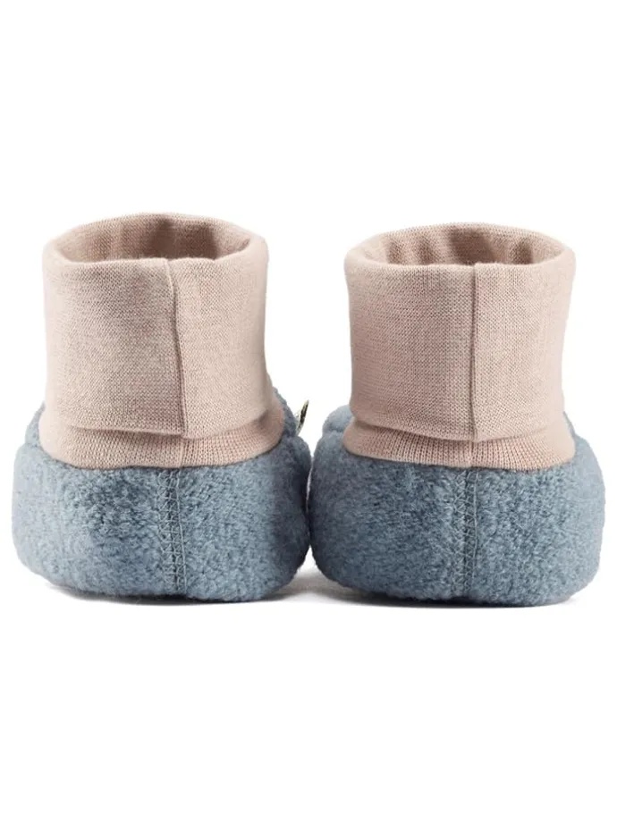 Wollwalk-Babyschühchen in Blau/ Beige