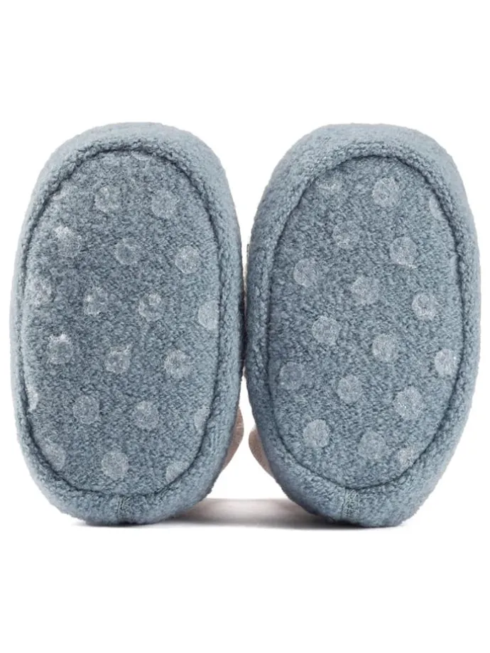 Wollwalk-Babyschühchen in Blau/ Beige