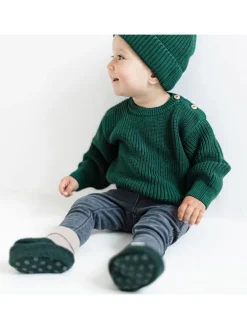 Wollwalk-Babyschühchen in Dunkelgrün